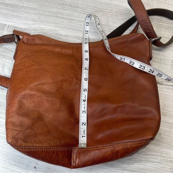 Jack Georges Brown Buffalo Leather Voyager Zip Crossbody Bag w/ Canvas Strap - Picture 7 of 16
